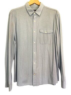 EXPRESS-MENS BLUE STRIPPED 62% COTTON LOMG SLEEVE BUTTON DOWN SHIRT SIZE X-LARGE
